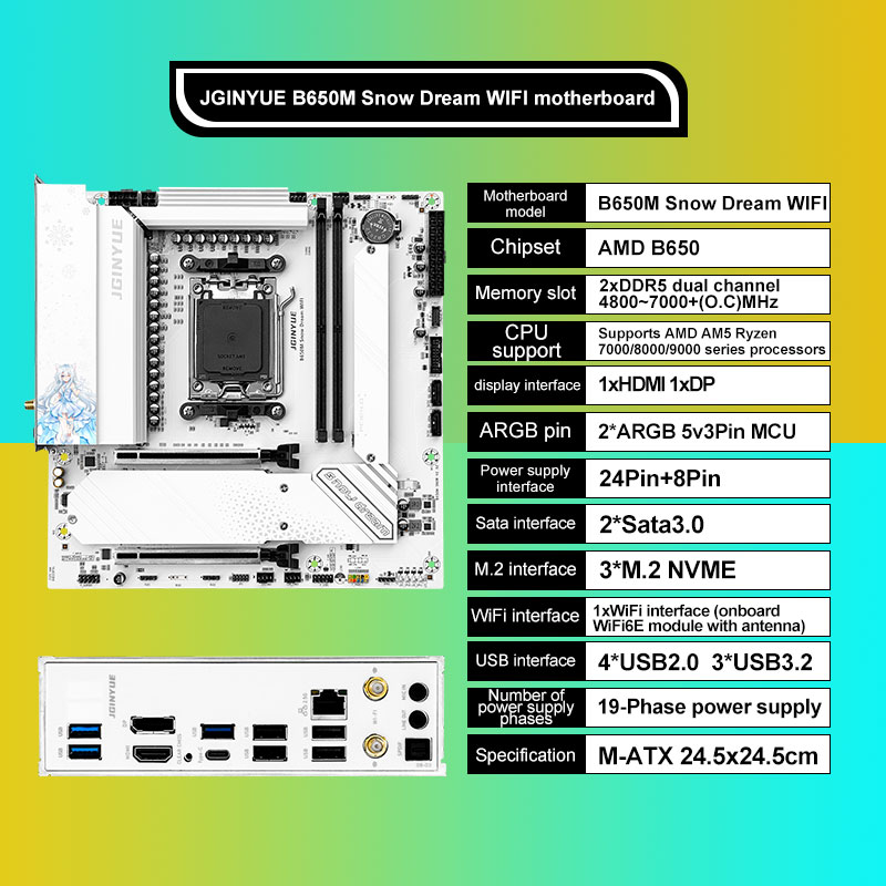JGINYUE B650M Snow Dream WIFI  - Am5 Micro Atx Pcie 5.0 Motherboard avaliação e preço